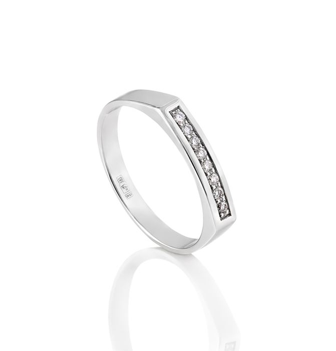 טבעת נישואין פס משובצת 8 יהלומים