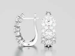 עגילי 3 פרחים משובצים יהלומים זהב לבן