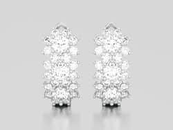 עגילי 3 פרחים משובצים יהלומים זהב לבן