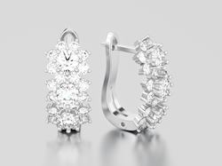 עגילי 3 פרחים משובצים יהלומים זהב לבן