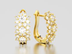 עגילי 3 פרחים משובצים יהלומים זהב צהוב