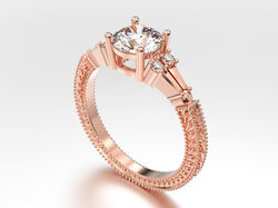 טבעת עם עיטורים בעלת 5 יהלומים זהב ורוד