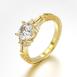 טבעת עם עיטורים בעלת 5 יהלומים זהב צהוב