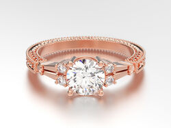 טבעת עם עיטורים בעלת 5 יהלומים זהב ורוד