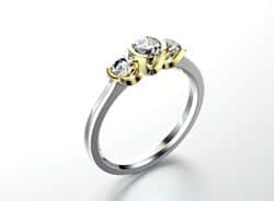 טבעת 3 יהלומים בשילוב זהב צהוב.